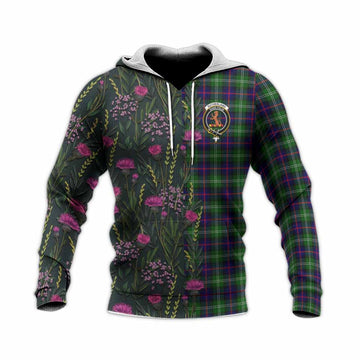 Sutherland Family Crest Tartan Knitted Hoodie Scottish Thistle Flower Pattern Half Style