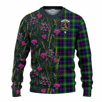 Sutherland Family Crest Tartan Knitted Sweater Scottish Thistle Flower Pattern Half Style