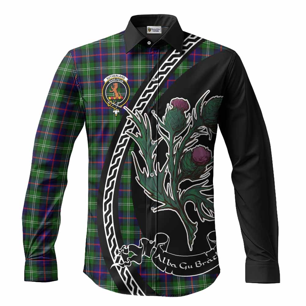 Sutherland Family Crest Tartan Long Sleeve Button Shirts Alba Thistle Inspired - Tartan Vibes Clothing