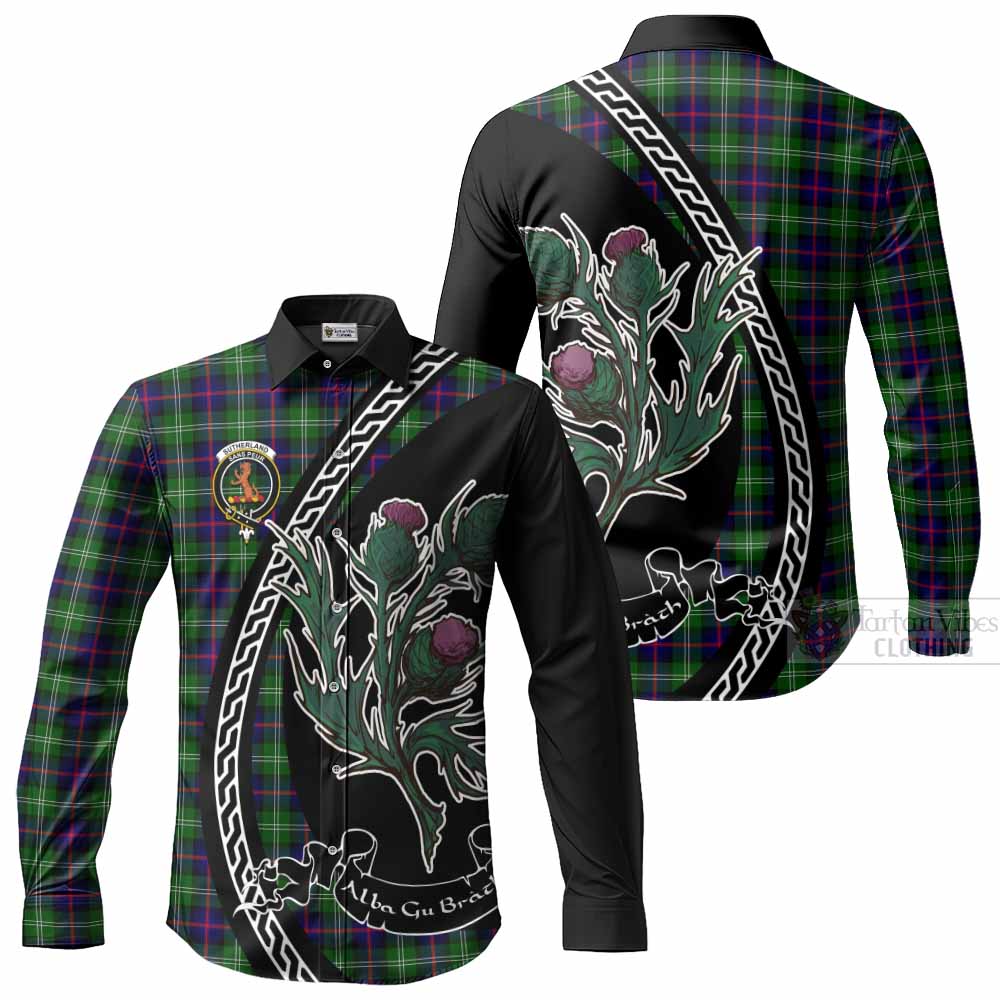 Sutherland Family Crest Tartan Long Sleeve Button Shirts Alba Thistle Inspired - Tartan Vibes Clothing