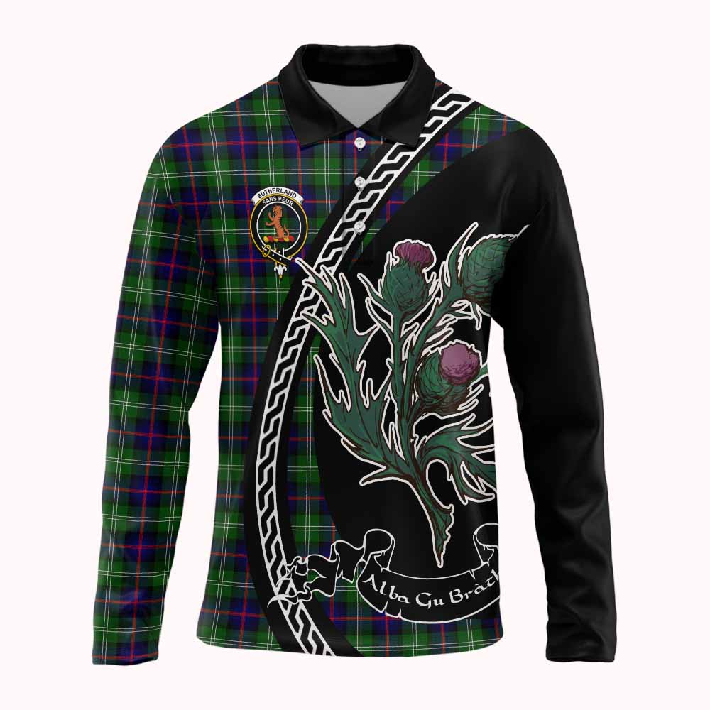 Sutherland Family Crest Tartan Long Sleeve Polo Shirt Alba Thistle Inspired - Tartan Vibes Clothing