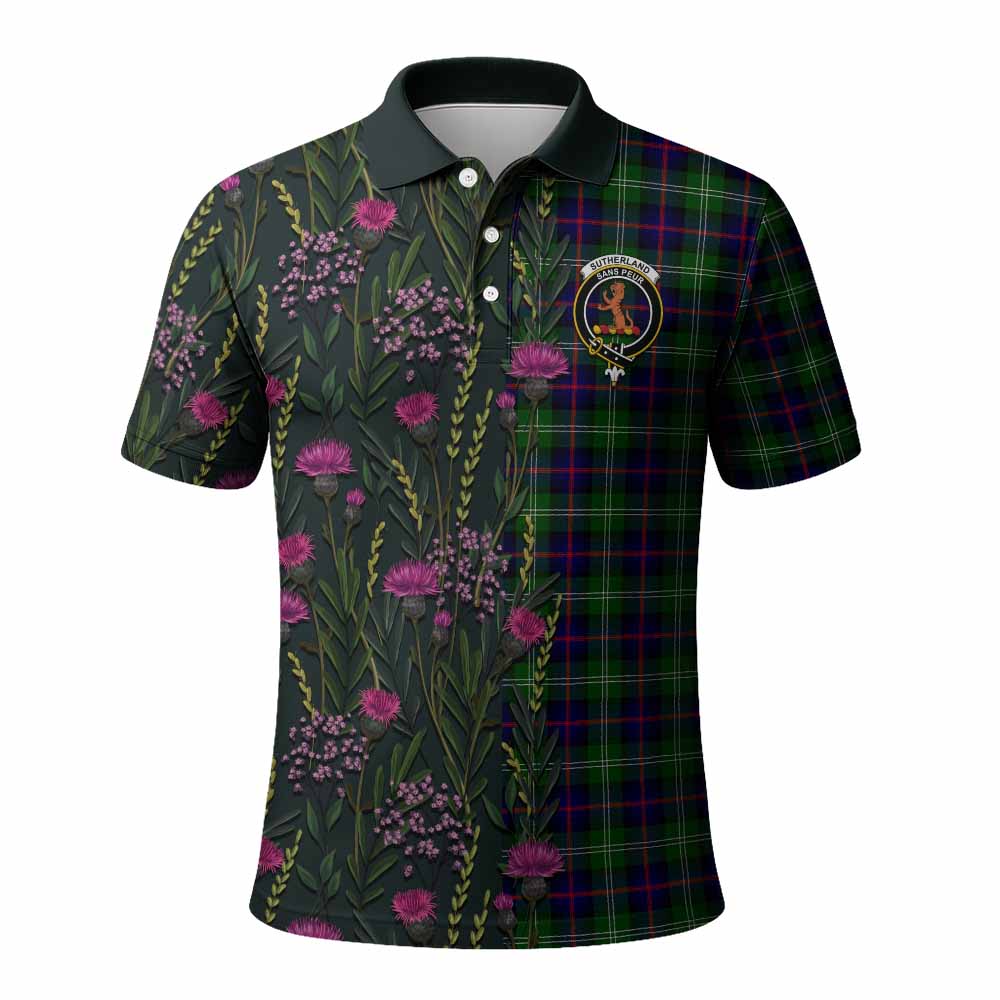 Sutherland Family Crest Tartan Polo Shirt Scottish Thistle Flower Pattern Half Style - Tartan Vibes Clothing