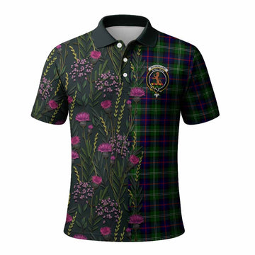 Sutherland Family Crest Tartan Polo Shirt Scottish Thistle Flower Pattern Half Style