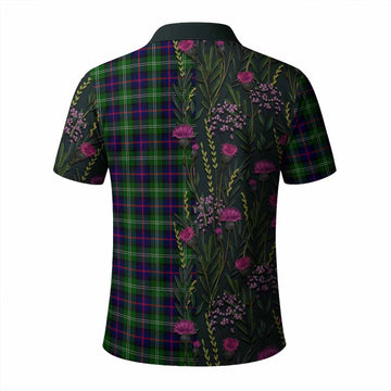 Sutherland Family Crest Tartan Polo Shirt Scottish Thistle Flower Pattern Half Style