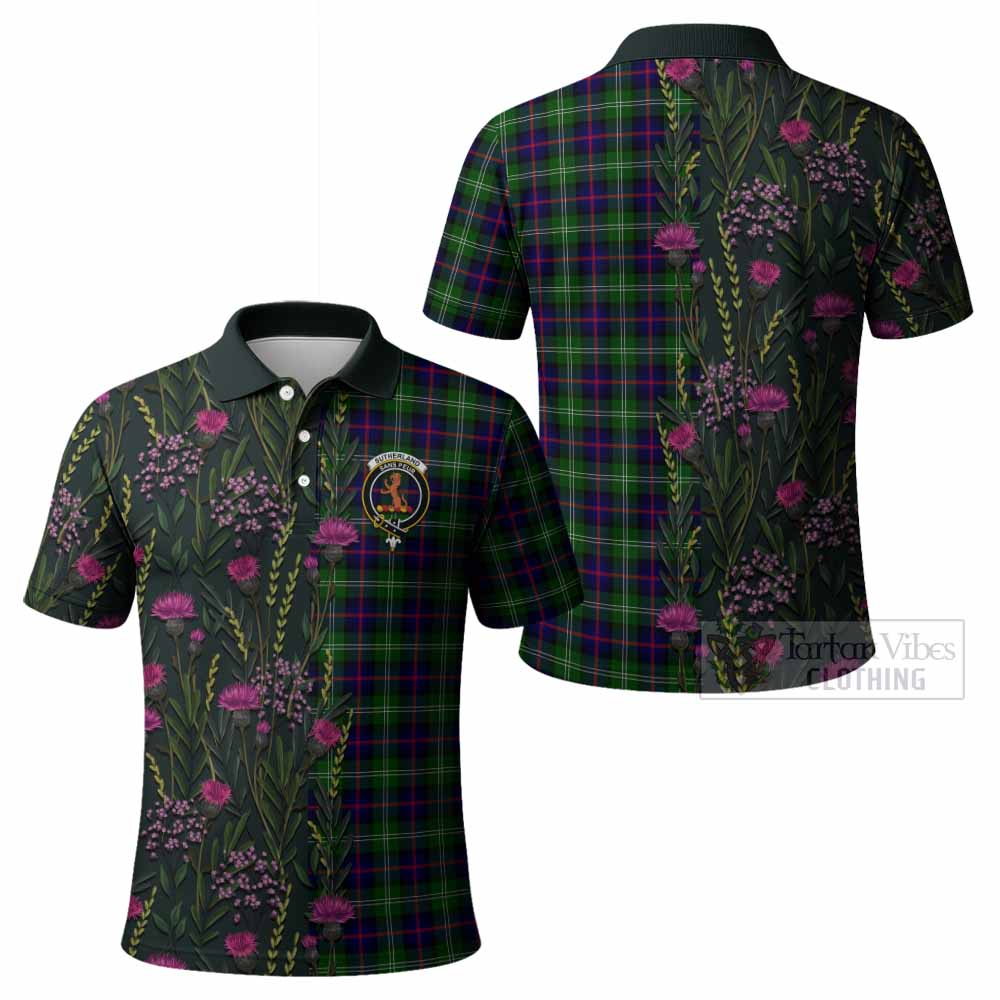 Sutherland Family Crest Tartan Polo Shirt Scottish Thistle Flower Pattern Half Style - Tartan Vibes Clothing