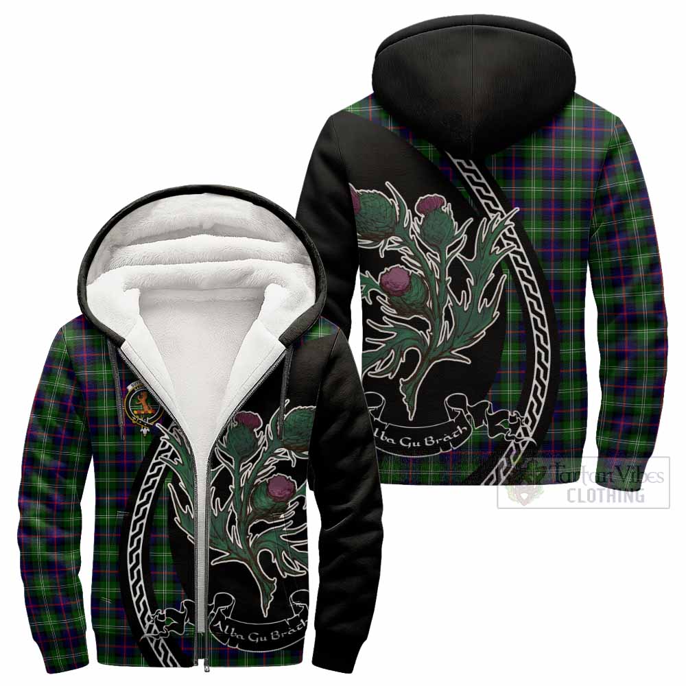 Sutherland Family Crest Tartan Sherpa Hoodie Alba Thistle Inspired - Tartan Vibes Clothing