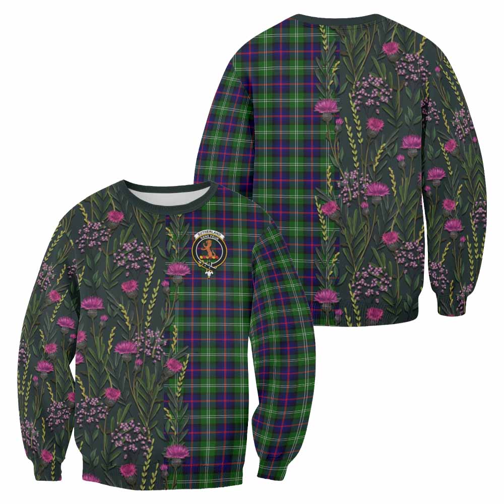 Sutherland Family Crest Tartan Sweatshirt Scottish Thistle Flower Pattern Half Style - Tartan Vibes Clothing