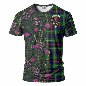 Sutherland Family Crest Tartan T-Shirt Scottish Thistle Flower Pattern Half Style - Tartan Vibes Clothing
