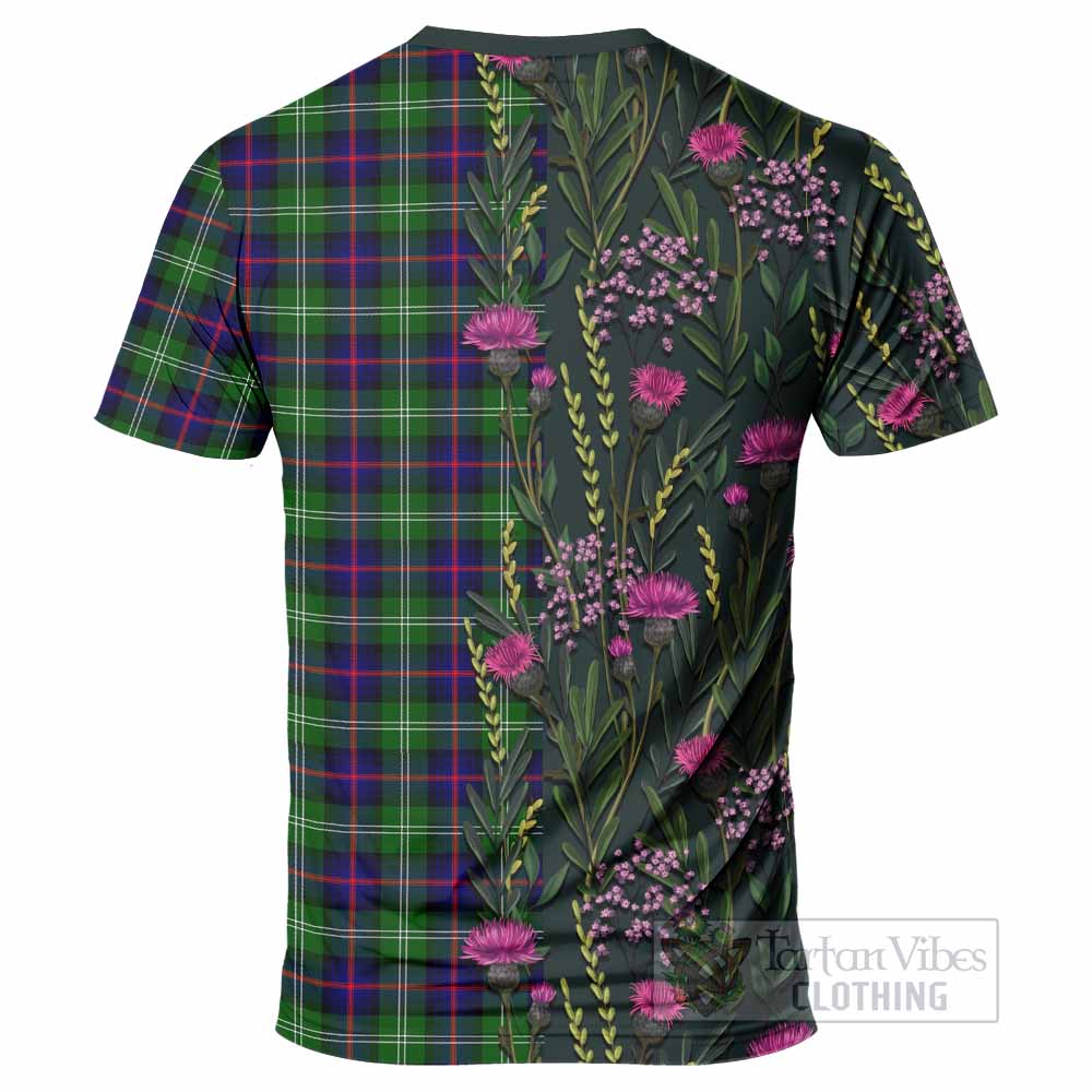 Sutherland Family Crest Tartan T-Shirt Scottish Thistle Flower Pattern Half Style - Tartan Vibes Clothing