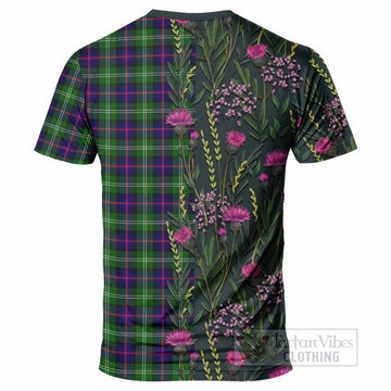 Sutherland Family Crest Tartan T-Shirt Scottish Thistle Flower Pattern Half Style - Tartan Vibes Clothing