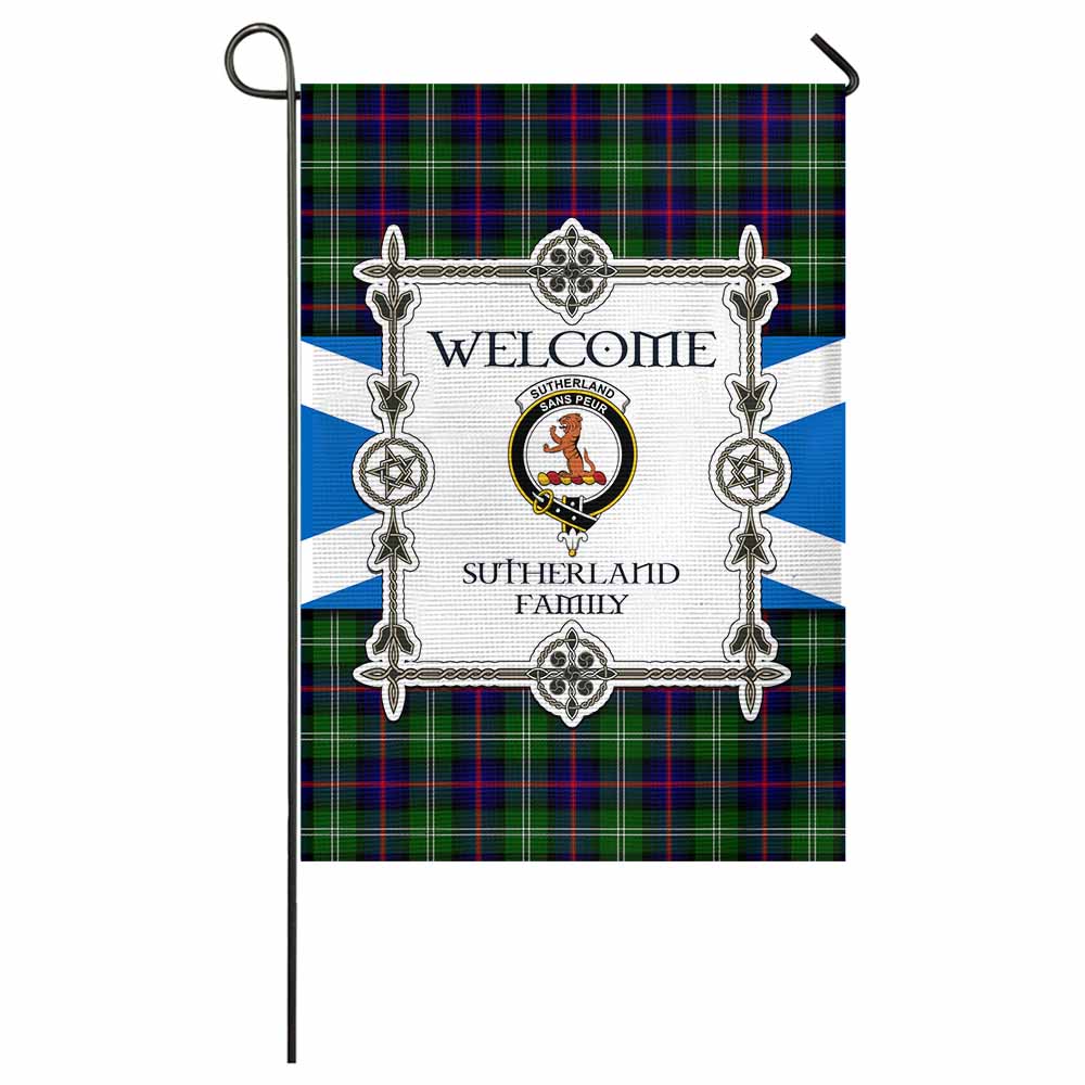 Sutherland Family Crest Tartan Welcome Garden Flag Saltire Harmony Style - Tartan Vibes Clothing