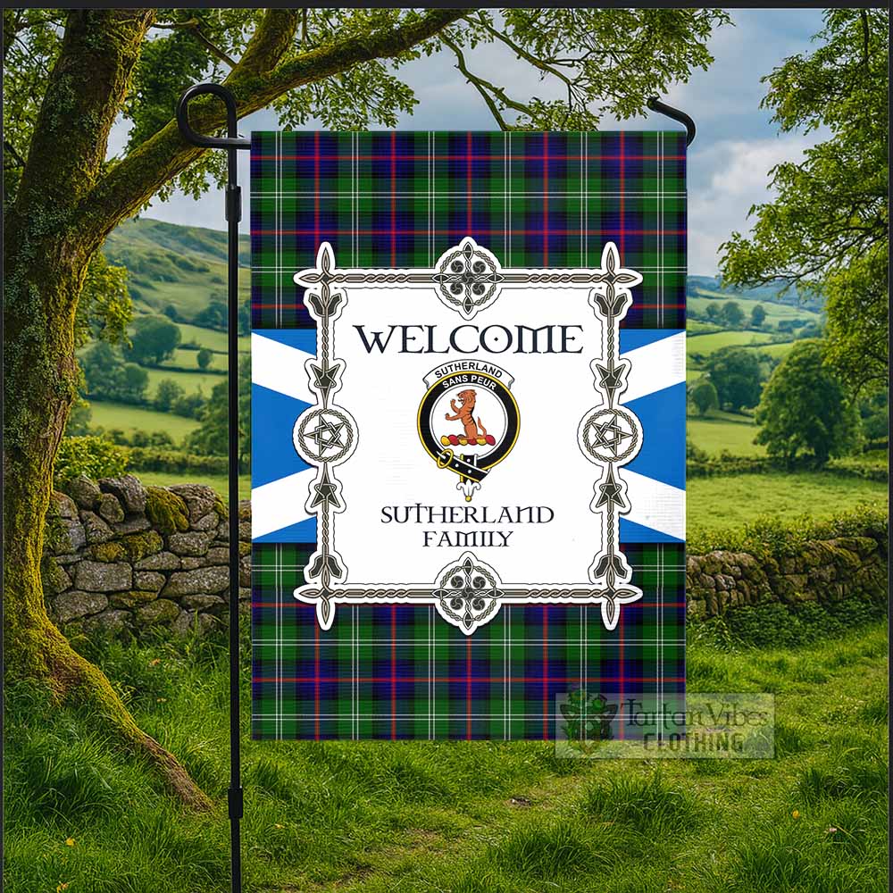 Sutherland Family Crest Tartan Welcome Garden Flag Saltire Harmony Style - Tartan Vibes Clothing