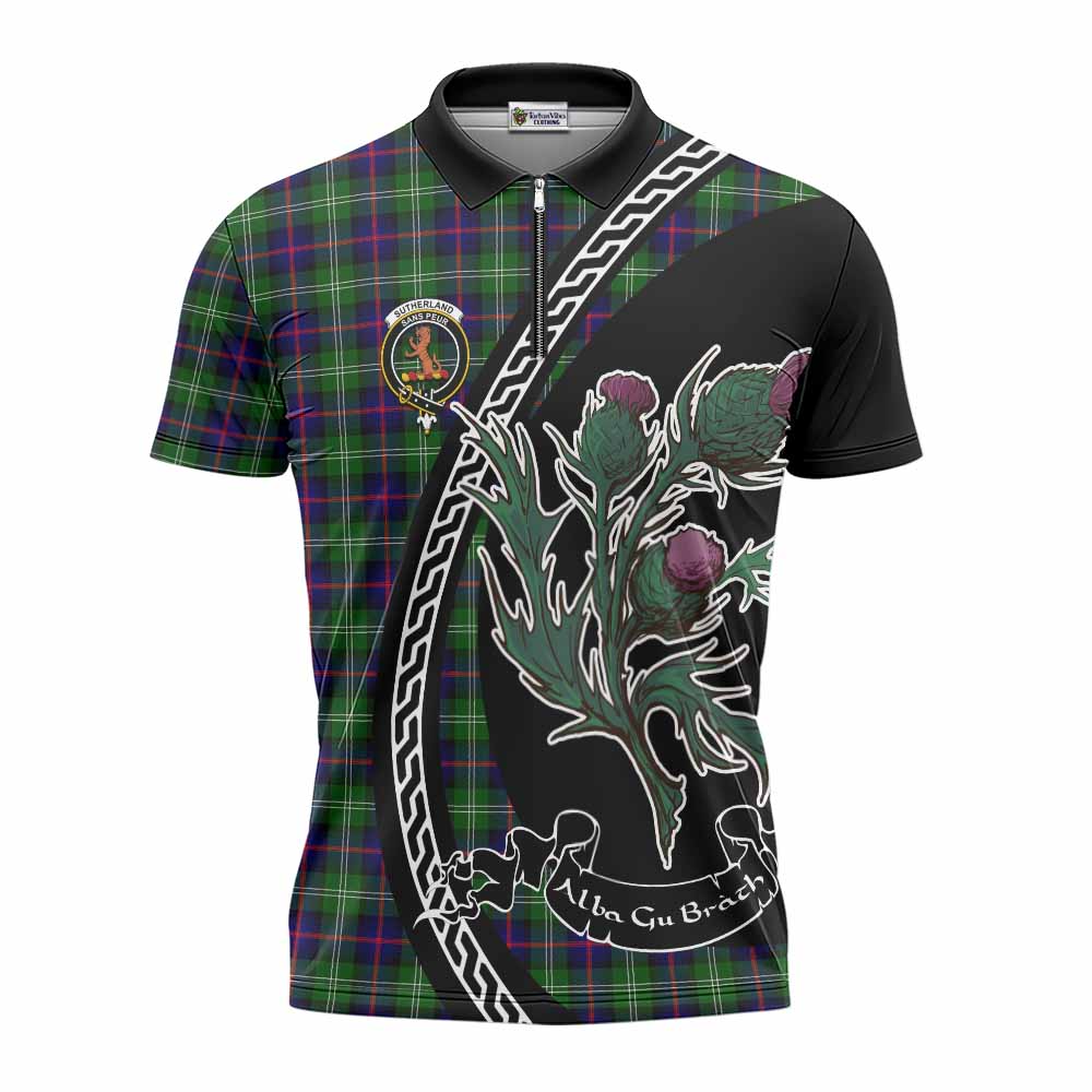 Sutherland Family Crest Tartan Zipper Polo Shirt Alba Thistle Inspired - Tartan Vibes Clothing