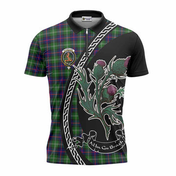Sutherland Family Crest Tartan Zipper Polo Shirt Alba Thistle Inspired - Tartan Vibes Clothing