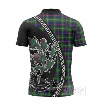 Sutherland Family Crest Tartan Zipper Polo Shirt Alba Thistle Inspired - Tartan Vibes Clothing