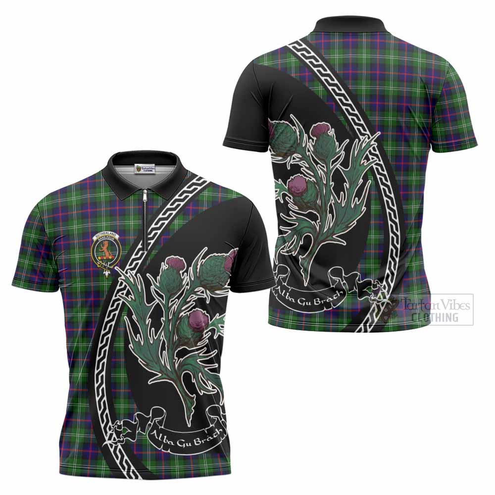 Sutherland Family Crest Tartan Zipper Polo Shirt Alba Thistle Inspired - Tartan Vibes Clothing