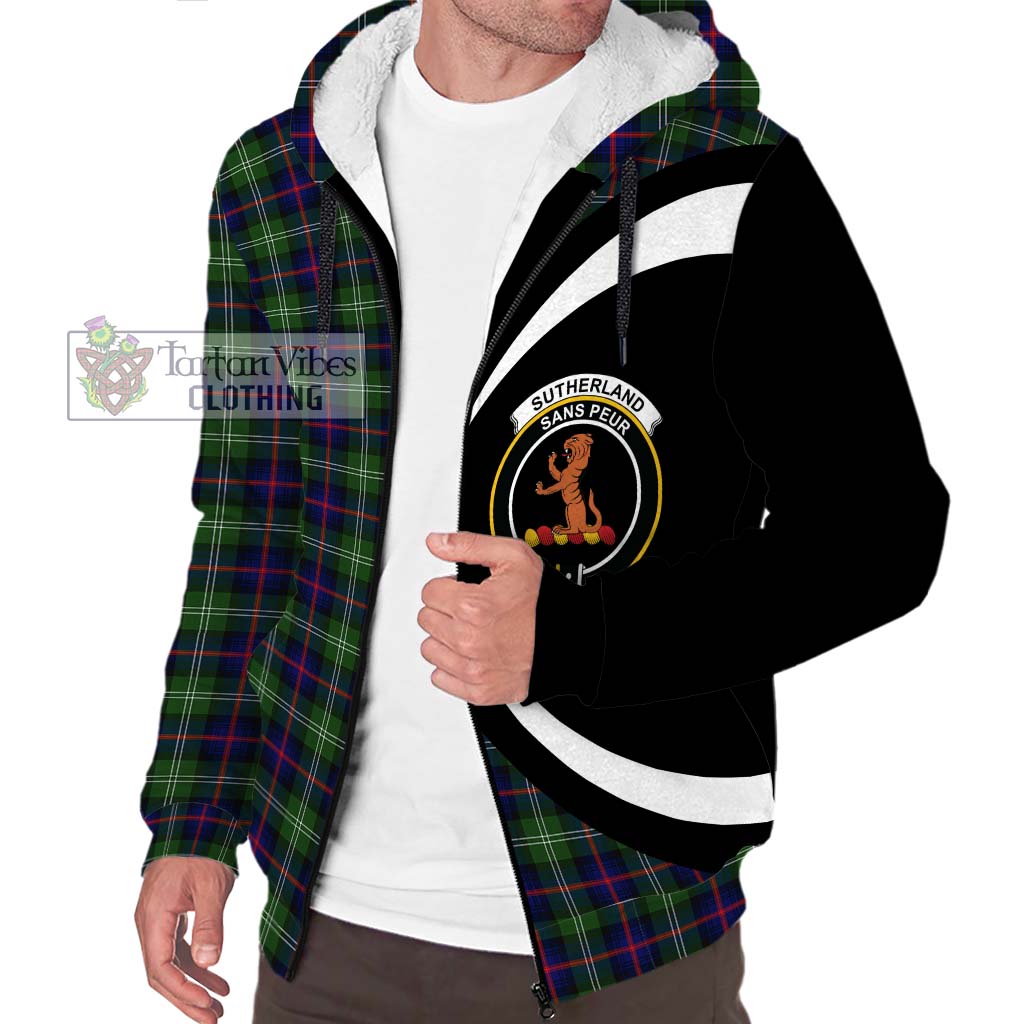 Sutherland Tartan Sherpa Hoodie with Family Crest Circle Style Unisex S - Tartan Vibes Clothing