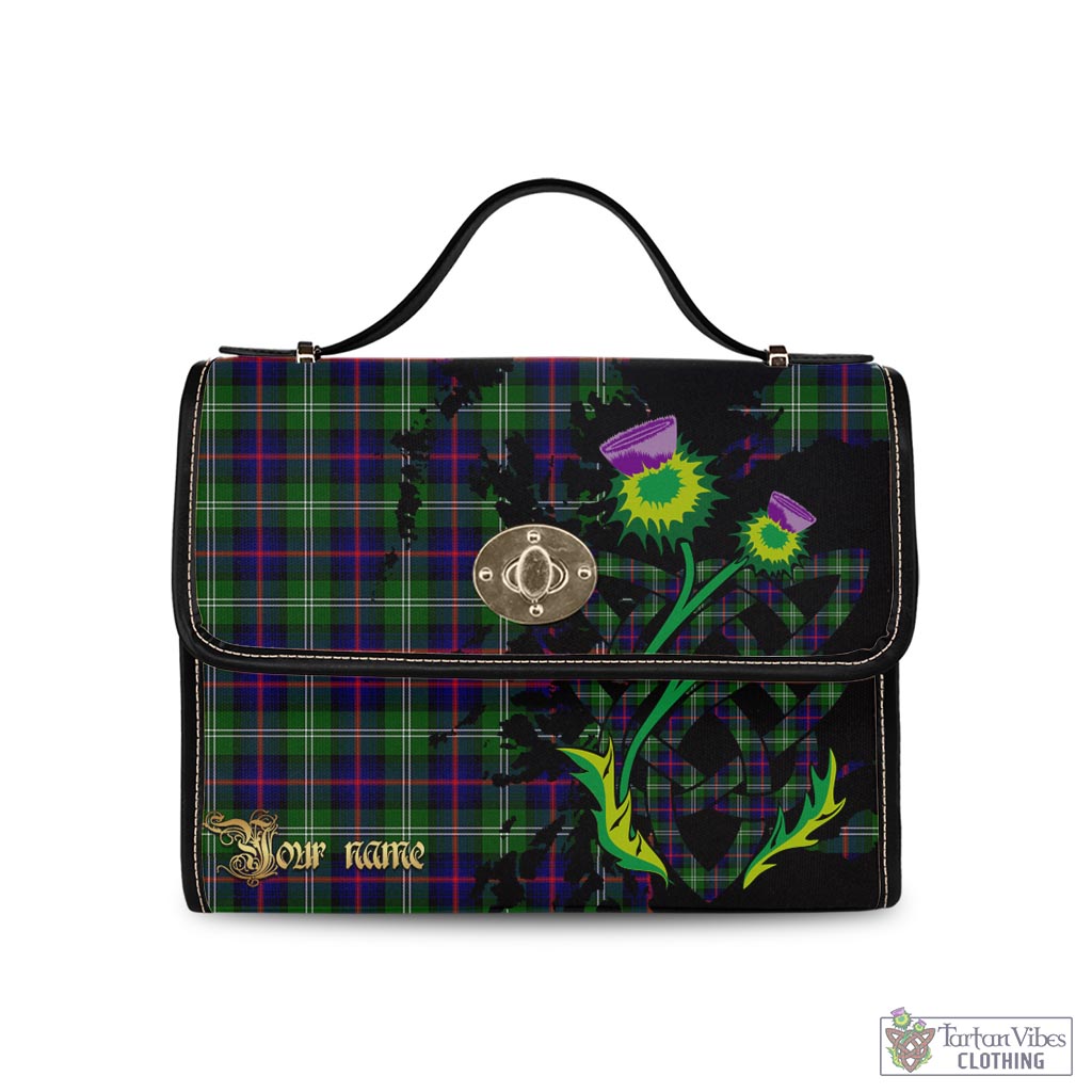 Sutherland Tartan Waterproof Canvas Bag with Scotland Map and Thistle Celtic Accents Black Leather Strap One Size 10.5*20*27cm - Tartan Vibes Clothing