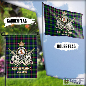 Sutherland Modern Tartan Flag with Clan Crest and the Golden Sword of Courageous Legacy