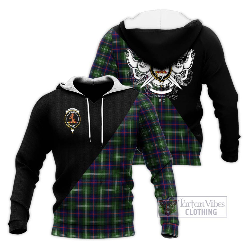 Sutherland Tartan Knitted Hoodie with Family Crest and Military Logo Style Unisex Knitted Pullover Hoodie - Tartanvibesclothing Shop