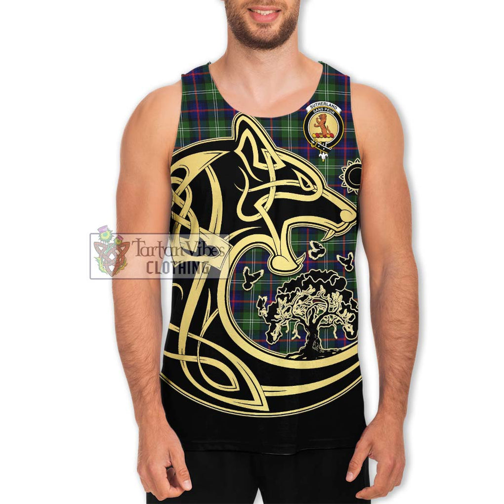 Sutherland Tartan Men's Tank Top with Family Crest Celtic Wolf Style Men - Tartan Vibes Clothing