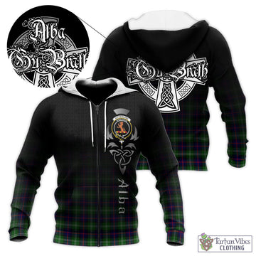 Sutherland Modern Tartan Knitted Hoodie Featuring Alba Gu Brath Family Crest Celtic Inspired