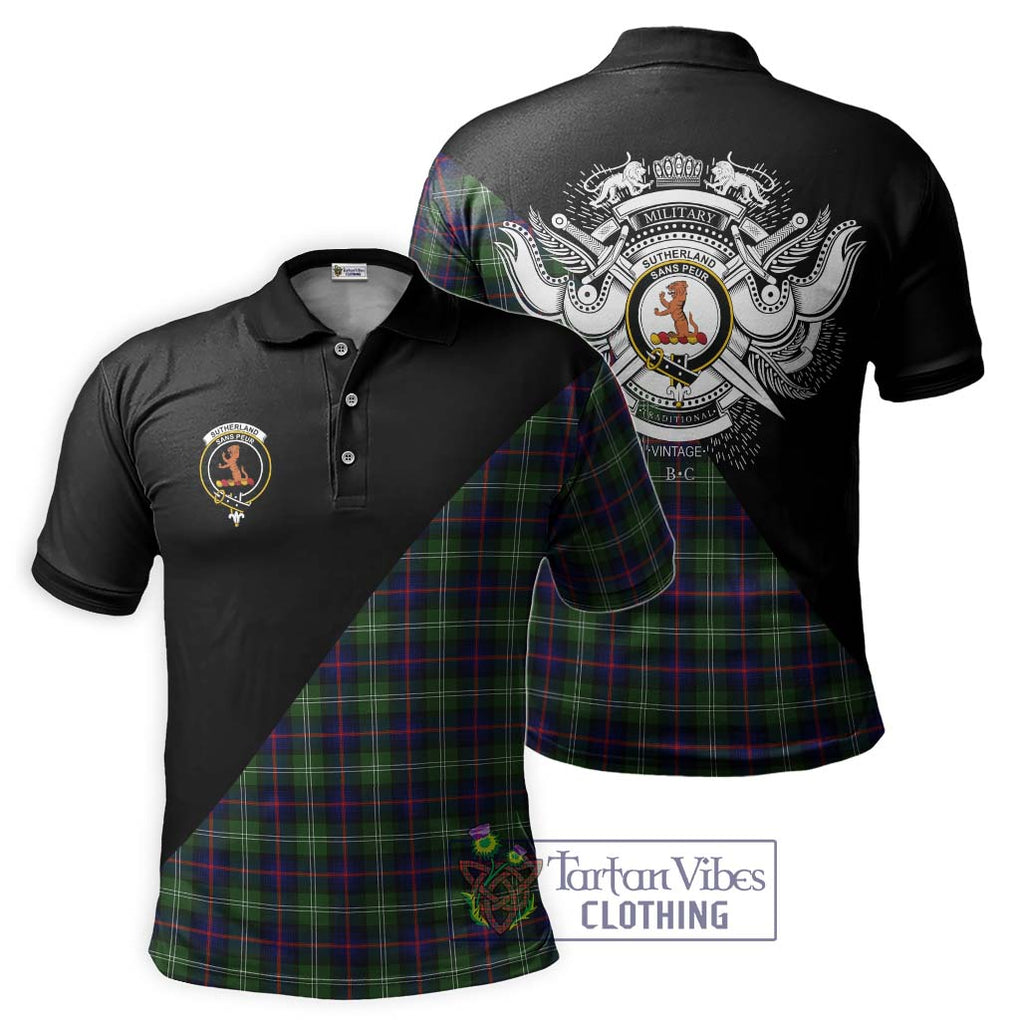 Sutherland Tartan Polo Shirt with Family Crest and Military Logo Style Kid - Tartanvibesclothing Shop