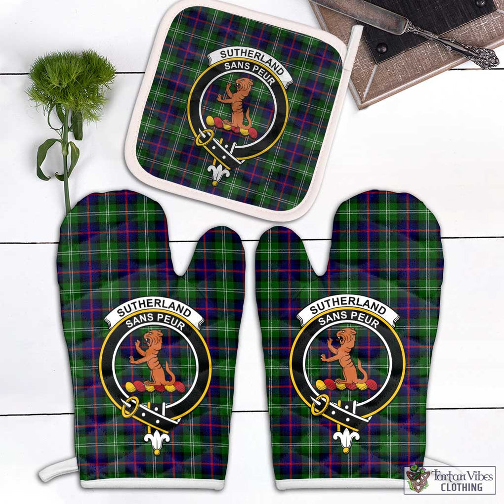 Sutherland Tartan Combo Oven Mitt & Pot-Holder with Family Crest Combo 1 Oven Mitt & 1 Pot-Holder White - Tartan Vibes Clothing