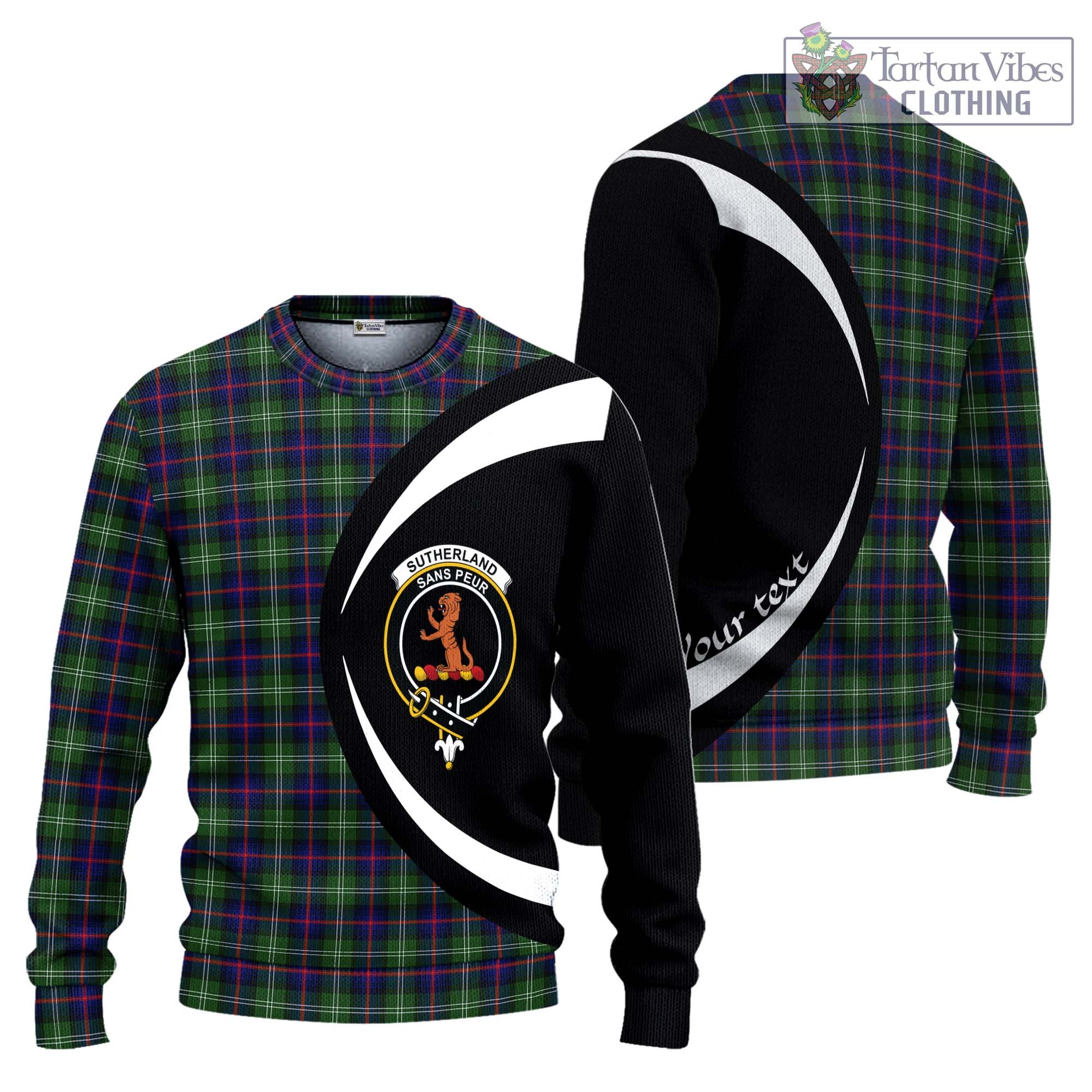 Sutherland Tartan Knitted Sweater with Family Crest Circle Style Unisex - Tartan Vibes Clothing