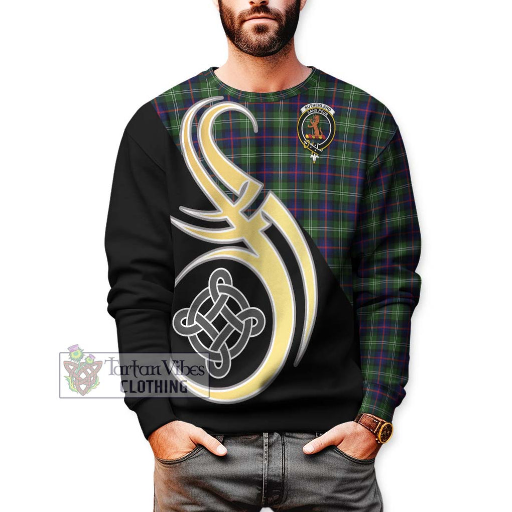 Sutherland Tartan Sweatshirt with Family Crest and Celtic Symbol Style Unisex - Tartan Vibes Clothing