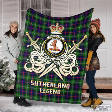 Sutherland Modern Tartan Blanket with Clan Crest and the Golden Sword of Courageous Legacy
