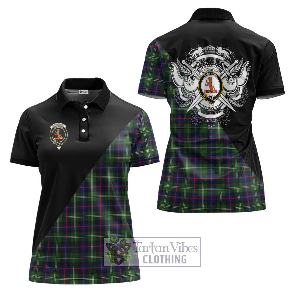 Sutherland Tartan Women's Polo Shirt with Family Crest and Military Logo Style Women - Tartanvibesclothing Shop