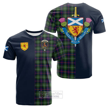 Sutherland Tartan Cotton T-shirt Alba with Scottish Lion Royal Arm Half Style