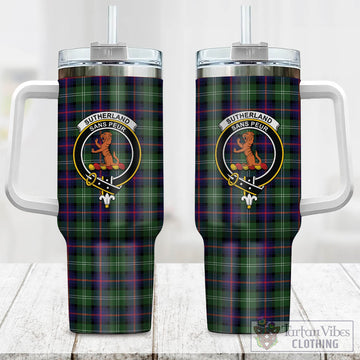 Sutherland Modern Tartan and Family Crest Tumbler with Handle