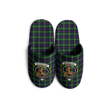 Sutherland Modern Tartan Home Slippers with Family Crest