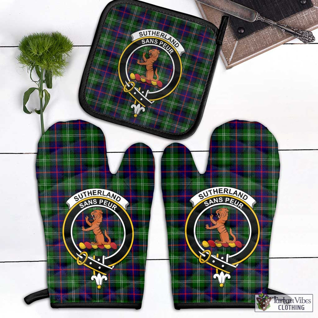 Sutherland Tartan Combo Oven Mitt & Pot-Holder with Family Crest Combo 1 Oven Mitt & 1 Pot-Holder Black - Tartan Vibes Clothing