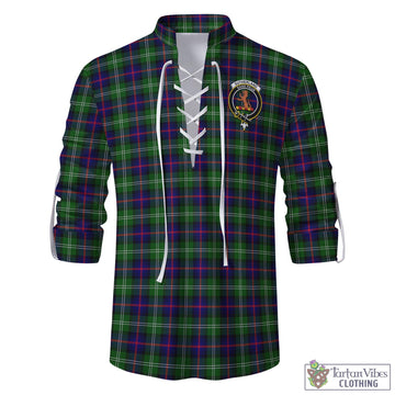 Tartan Vibes Clothing Sutherland Modern Tartan Men's Scottish Traditional Jacobite Ghillie Kilt Shirt with Family Crest