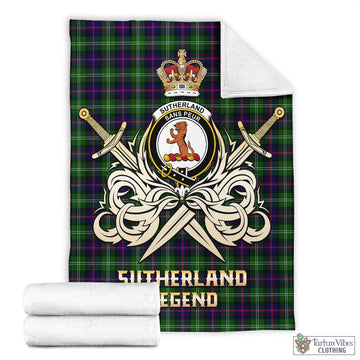 Sutherland Modern Tartan Blanket with Clan Crest and the Golden Sword of Courageous Legacy