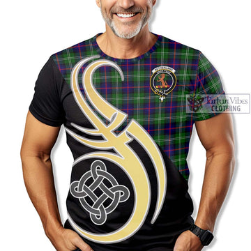 Tartan Vibes Clothing Sutherland Modern Tartan T-Shirt with Family Crest and Celtic Symbol Style