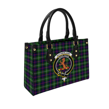 Sutherland Modern Tartan Leather Bag with Family Crest