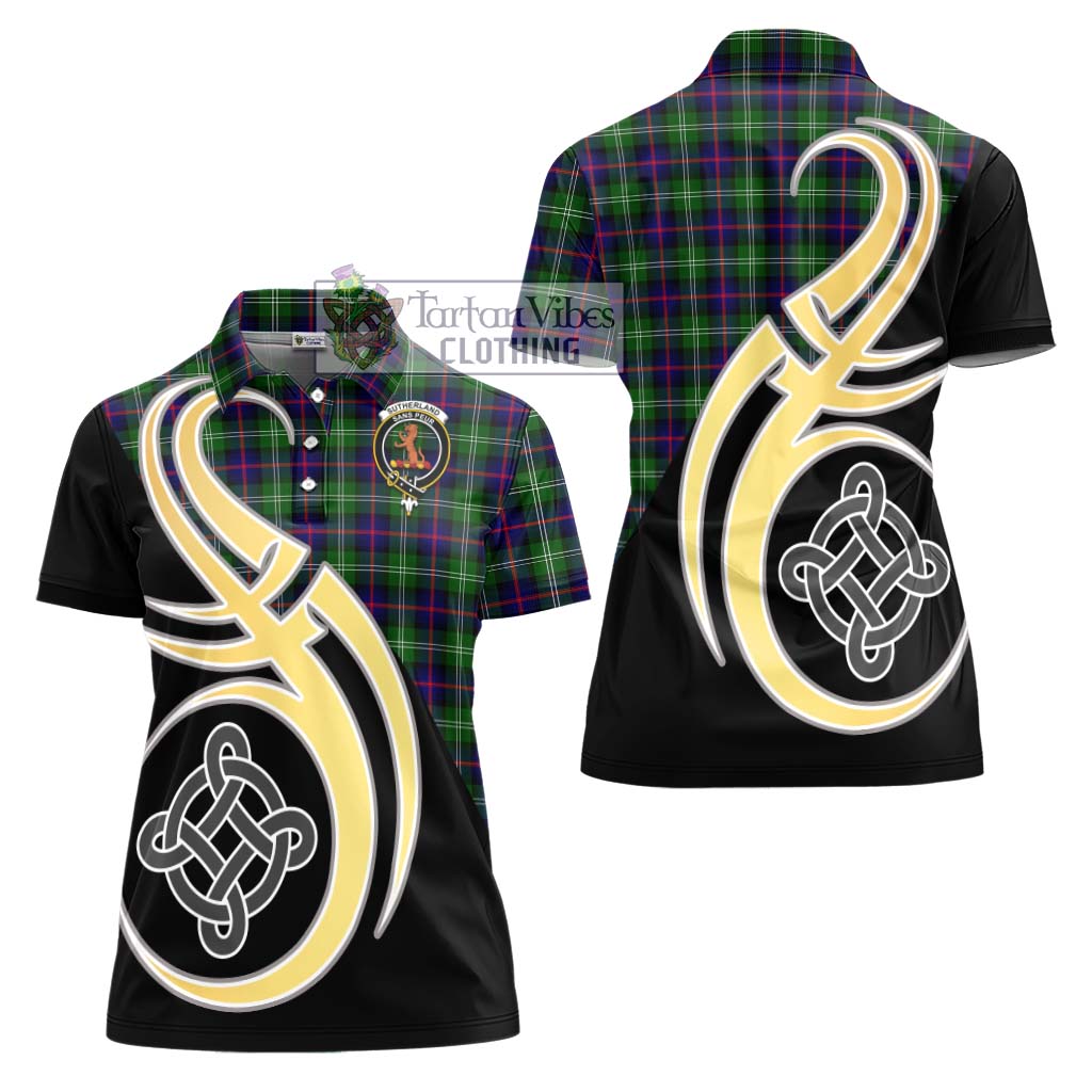 Sutherland Tartan Women's Polo Shirt with Family Crest and Celtic Symbol Style - Tartan Vibes Clothing