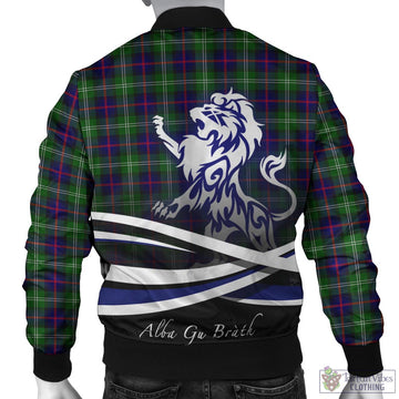 Sutherland Tartan Bomber Jacket with Alba Gu Brath Regal Lion Emblem