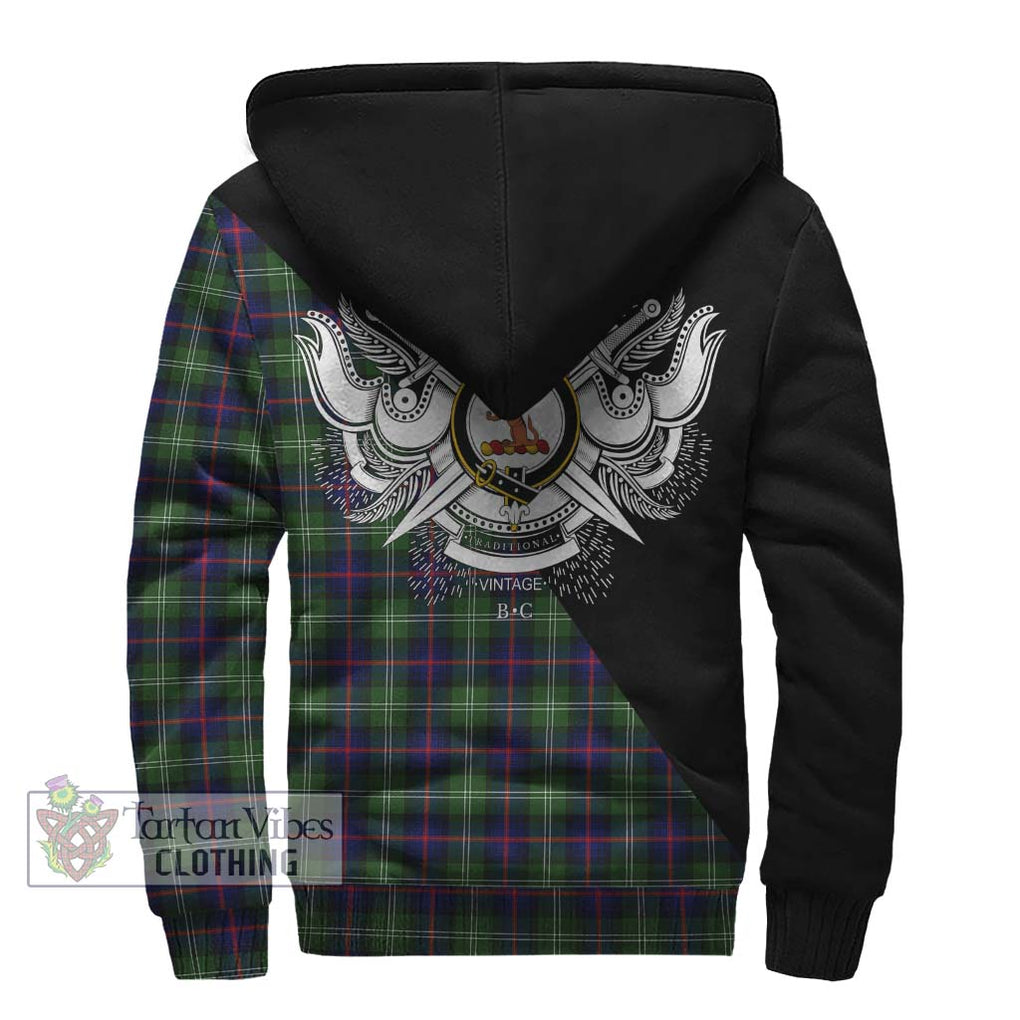 Sutherland Tartan Sherpa Hoodie with Family Crest and Military Logo Style - Tartanvibesclothing Shop