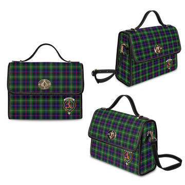 sutherland-modern-tartan-leather-strap-waterproof-canvas-bag-with-family-crest