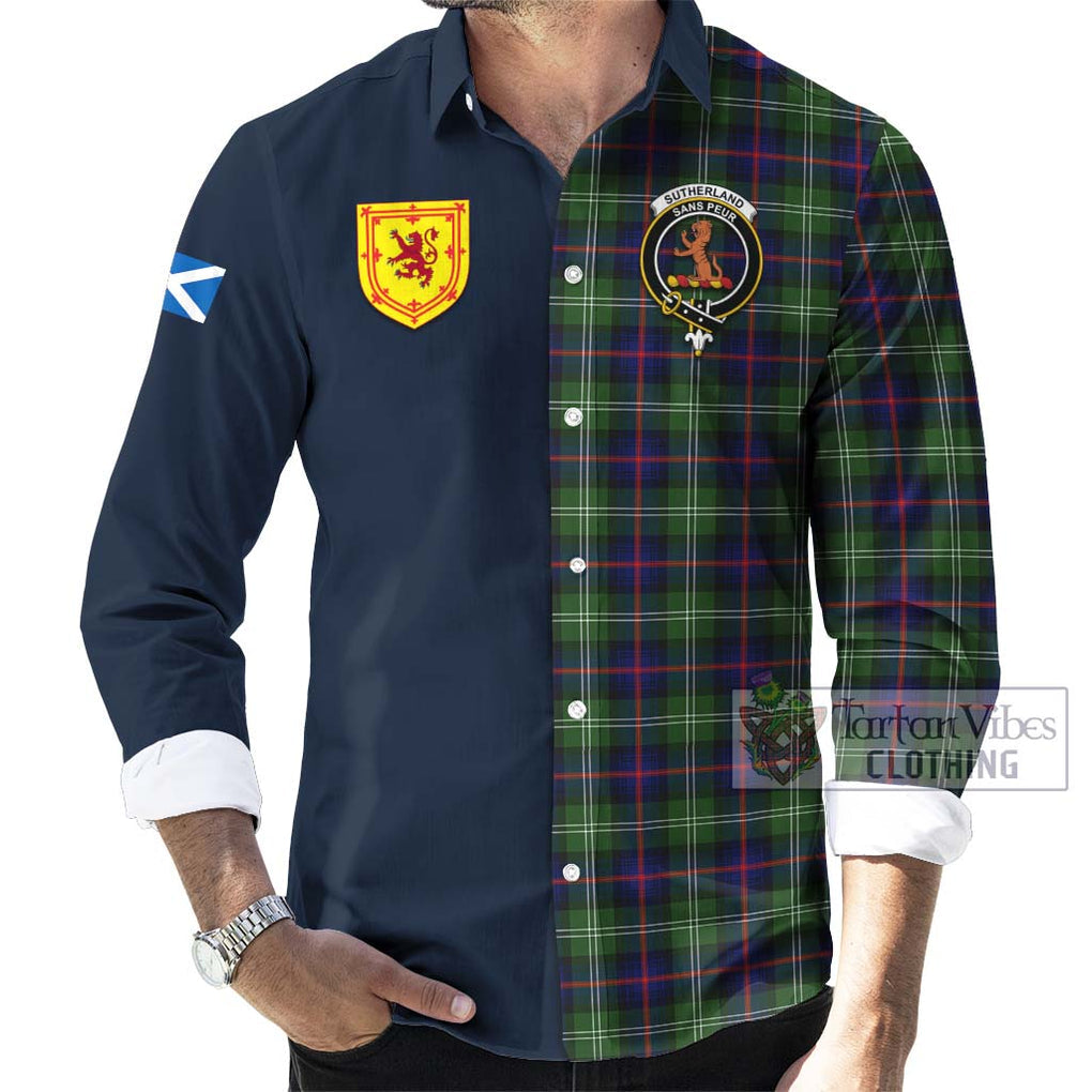 Tartan Vibes Clothing Sutherland Modern Tartan Long Sleeve Button Shirt with Scottish Lion Royal Arm Half Style