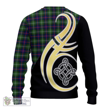 Sutherland Tartan Ugly Sweater with Family Crest and Celtic Symbol Style