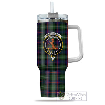 Sutherland Modern Tartan and Family Crest Tumbler with Handle
