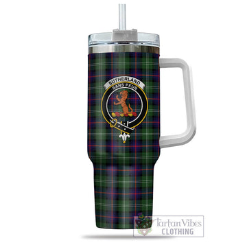 Tartan Vibes Clothing Sutherland Modern Tartan and Family Crest Tumbler with Handle