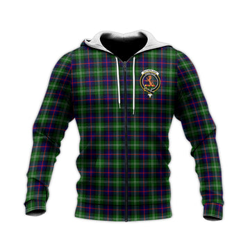 Sutherland Modern Tartan Knitted Hoodie with Family Crest