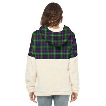 Sutherland Tartan Half Style Women's Borg Fleece Hoodie with Half Zip